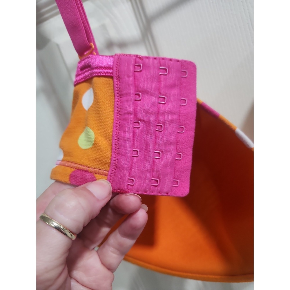 Cacique Bra Underwire Orange Hot Pink Polka Dots Cotton 40DDD Convertible Straps - Picture 10 of 15